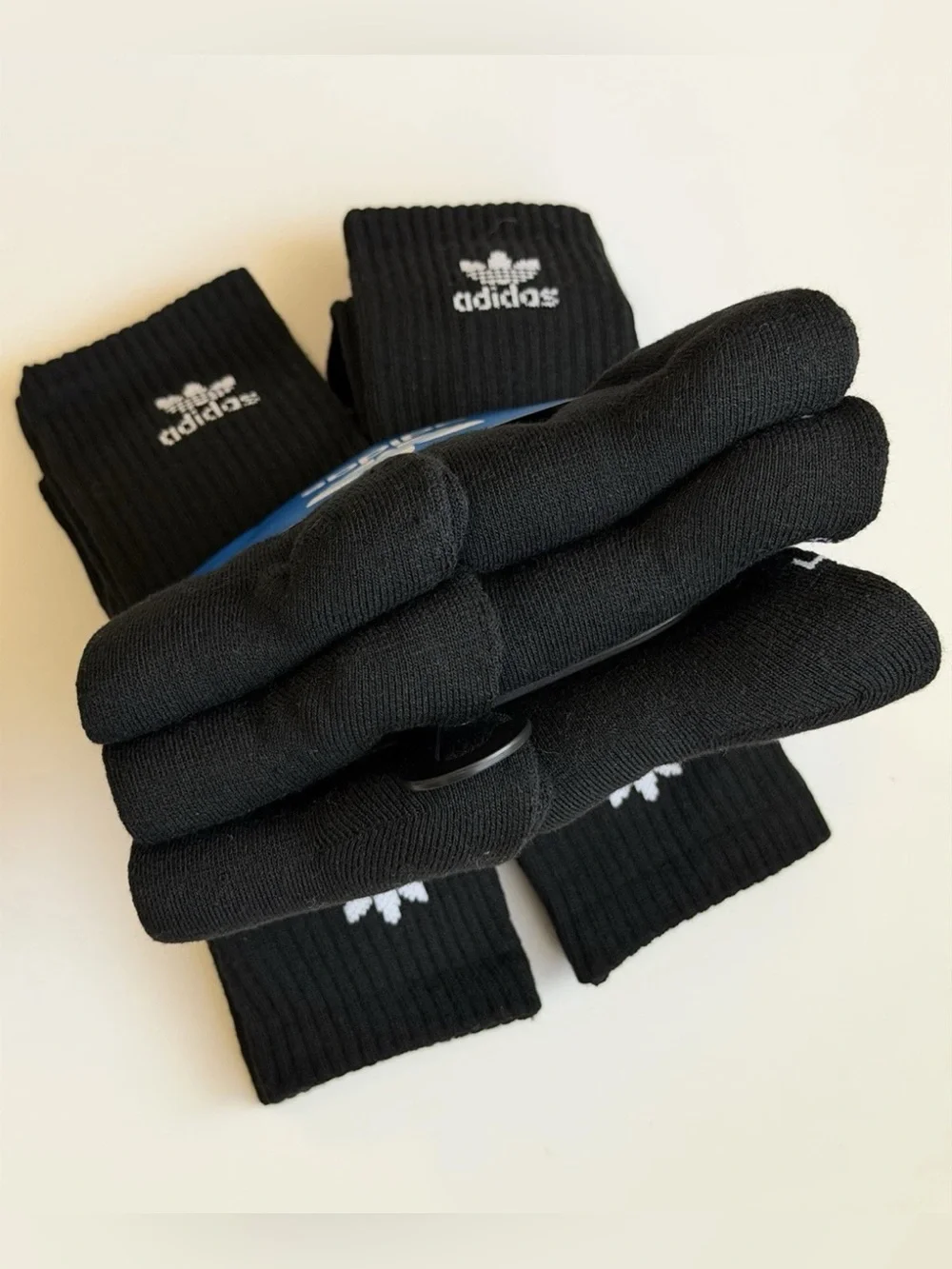 adidas Originals Black Crew Socks 6-Pack with White Trefoil Logo